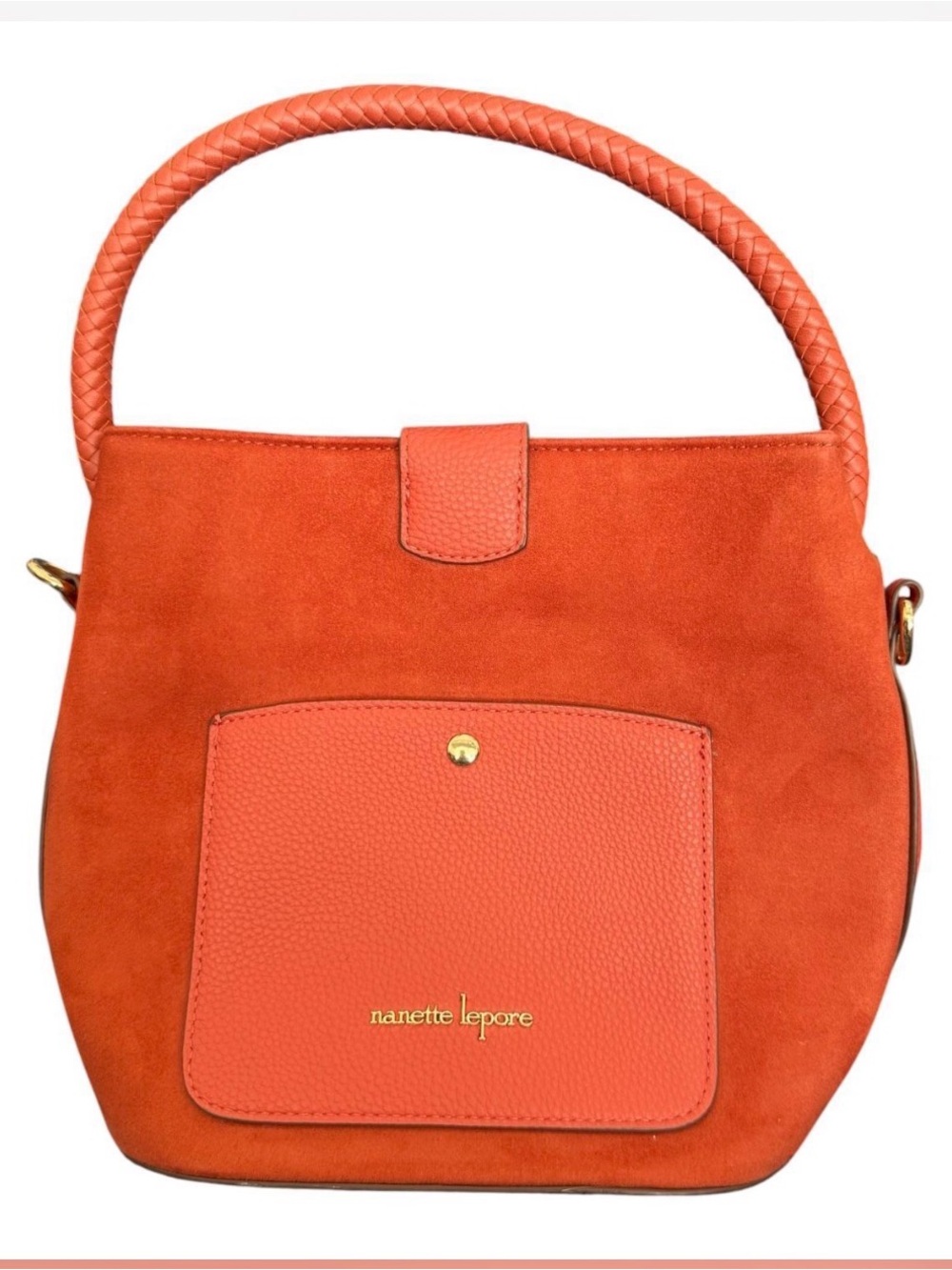 Nanette Lepore Orange Suede & Coral Leather Shoulder Bag
